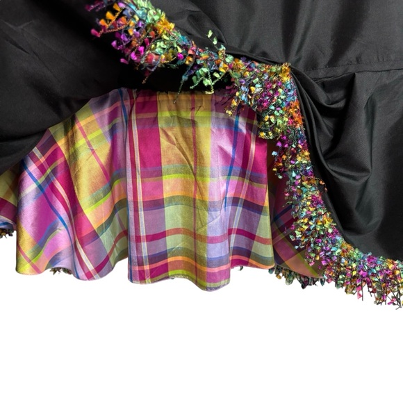 Marisa Baratelli Thai Silk Skirt Full with plaid undercoat and fringe hem - Picture 5 of 6